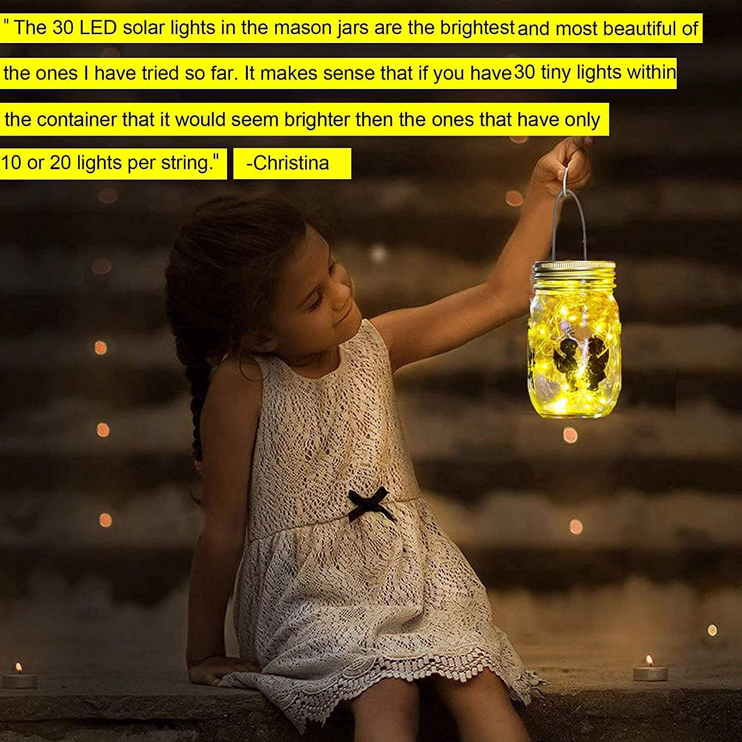 12 Pack Solar Mason Jar Lid Lights - 30 LED Firefly Fairy String Lights, Waterproof Outdoor Solar
