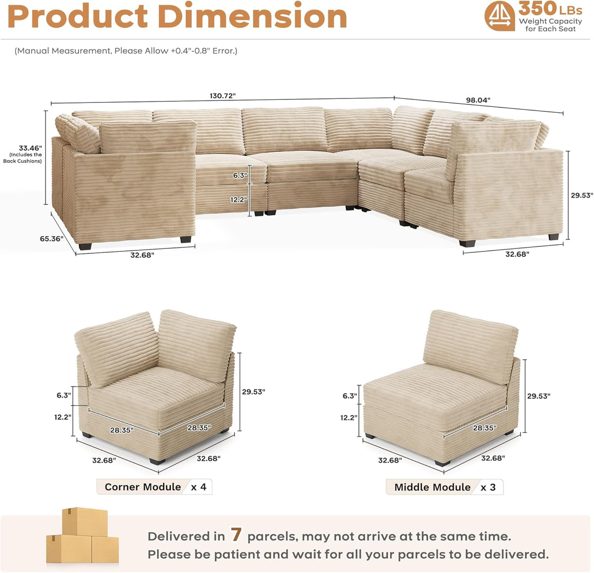 ovios Sectional Sofa Couch with U-Shape Chaise Oversized, Comfy Modular Cloud Couches with Deep