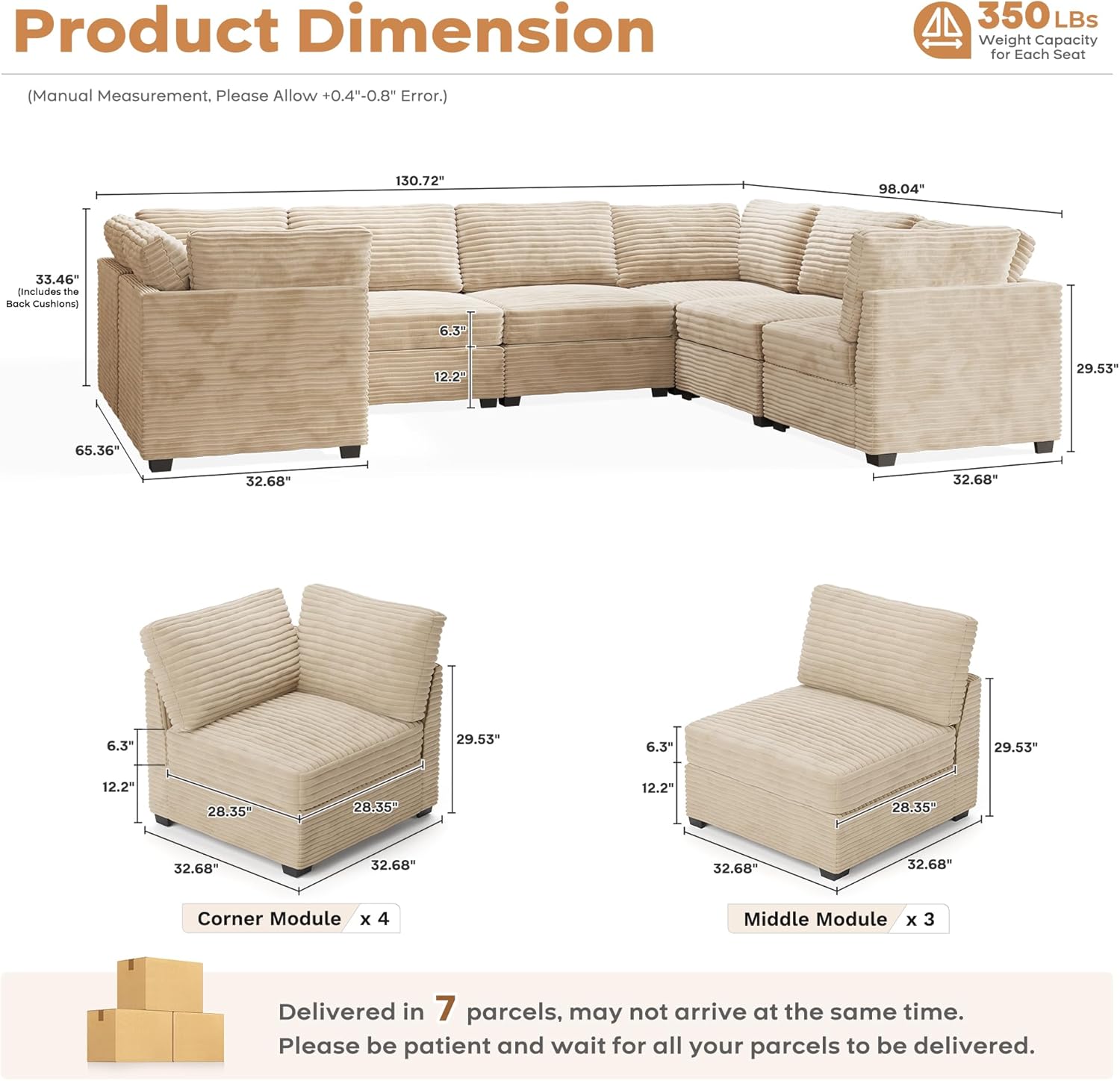 ovios Sectional Sofa Couch with U-Shape Chaise Oversized, Comfy Modular Cloud Couches with Deep