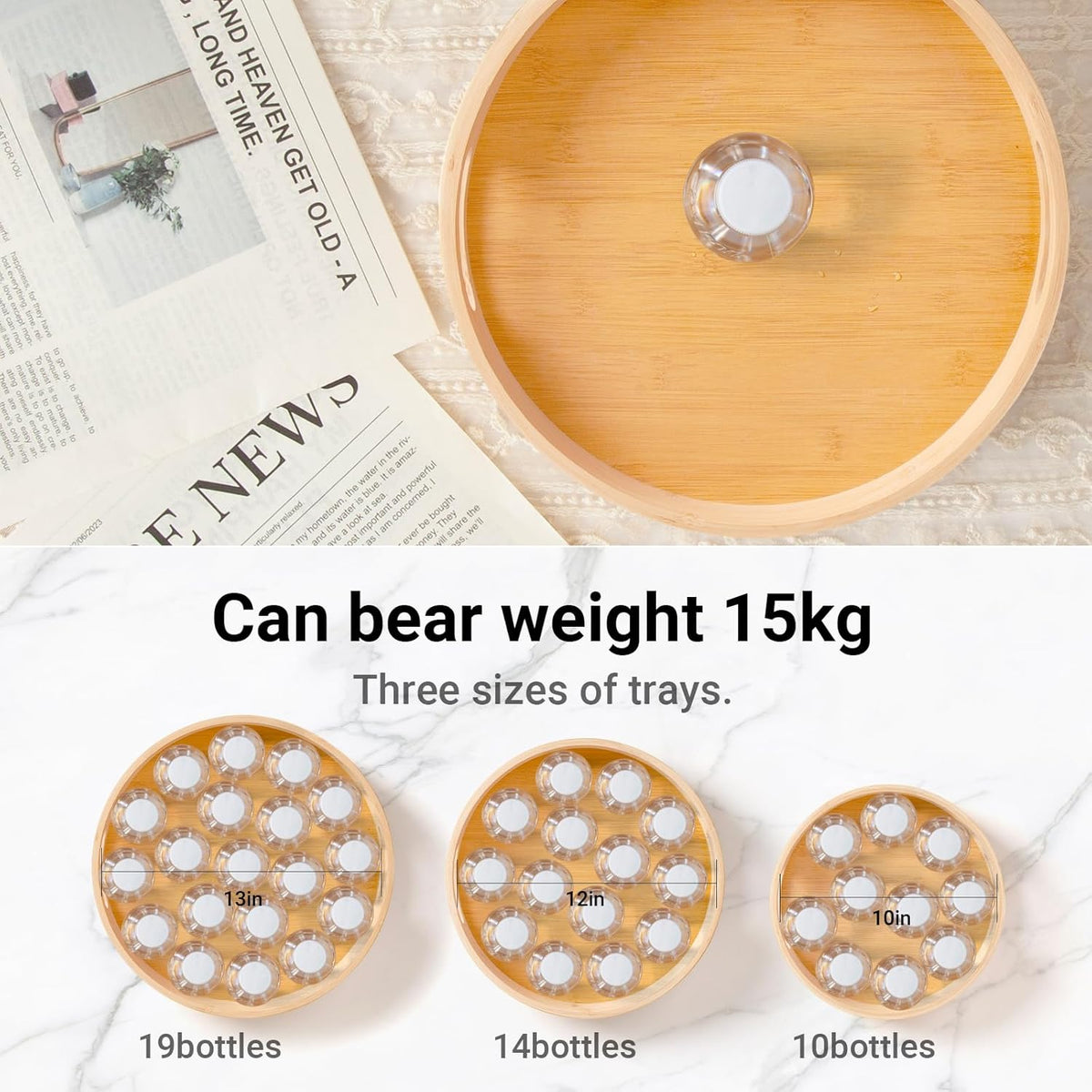 10in Bamboo Lazy Susan Organizer for Countertop and Cabinet with Large and Stable Chassis,Round