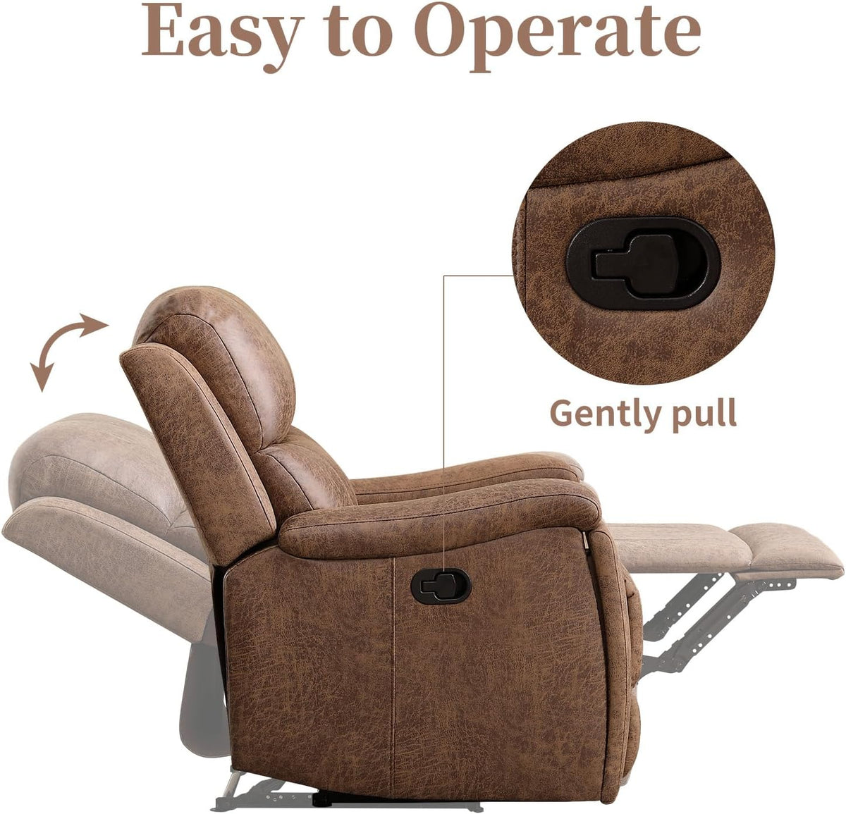 EBELLO Recliner Chair, Single Overstuffed Sofa Recliner, Breathable Faux Leather Manual Reclining