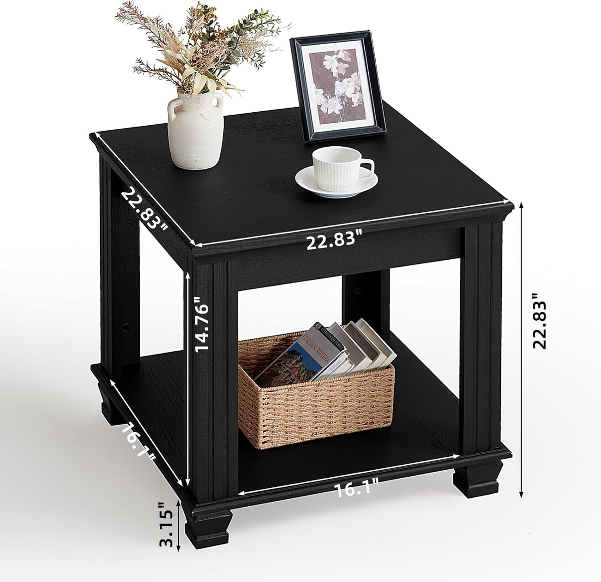 Farmhouse End Table,Large Side Table with 2-Tier Storage Shelf,Rustic Wood End Tables for Living