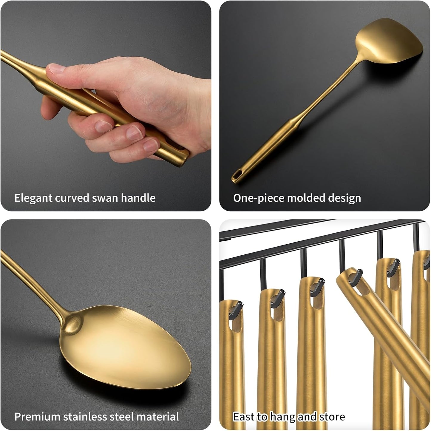 304 Stainlss Steel Matte Kitchen Utensils Set, 11 Pcs Long Metal Cooking Utensil Gadgets Tools Set