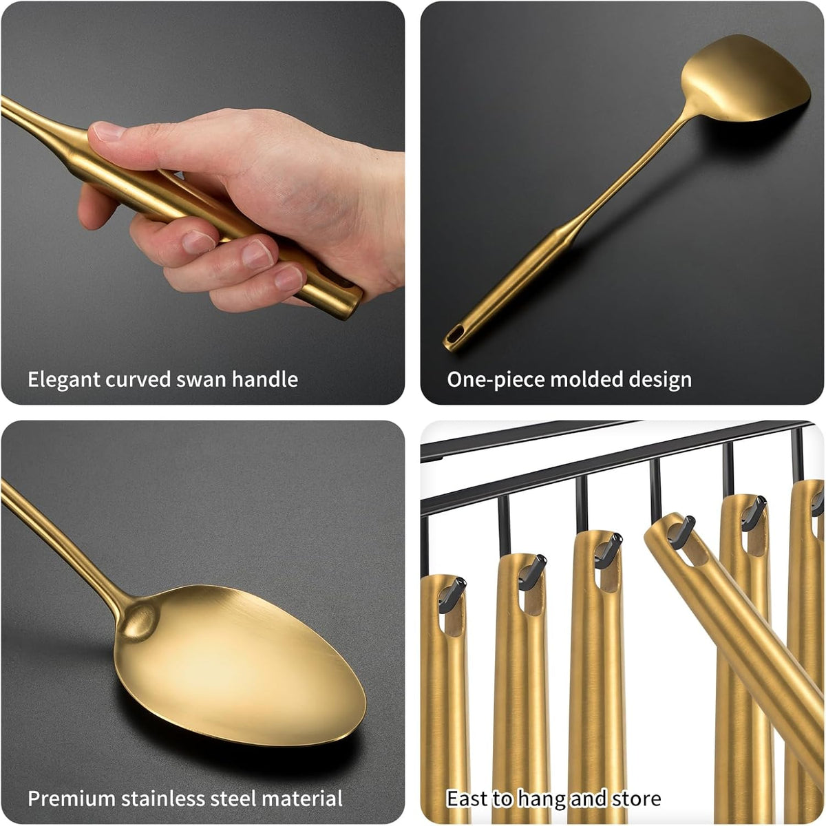 304 Stainlss Steel Matte Kitchen Utensils Set, 11 Pcs Long Metal Cooking Utensil Gadgets Tools Set