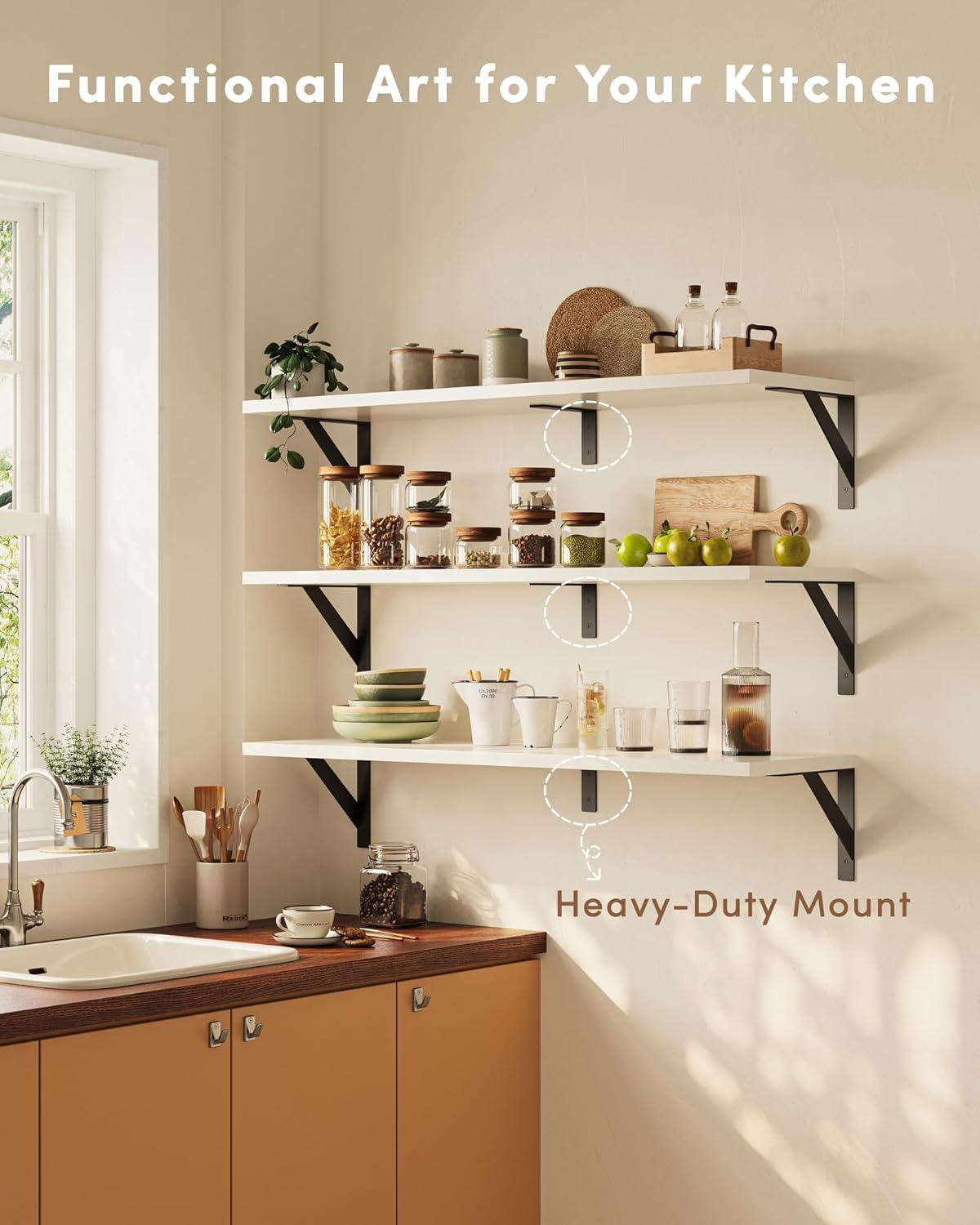 White Wall Shelves, 36 Inches Floating Book Shelves, Long Wall Shelf, Hanging Book Shelves, Long