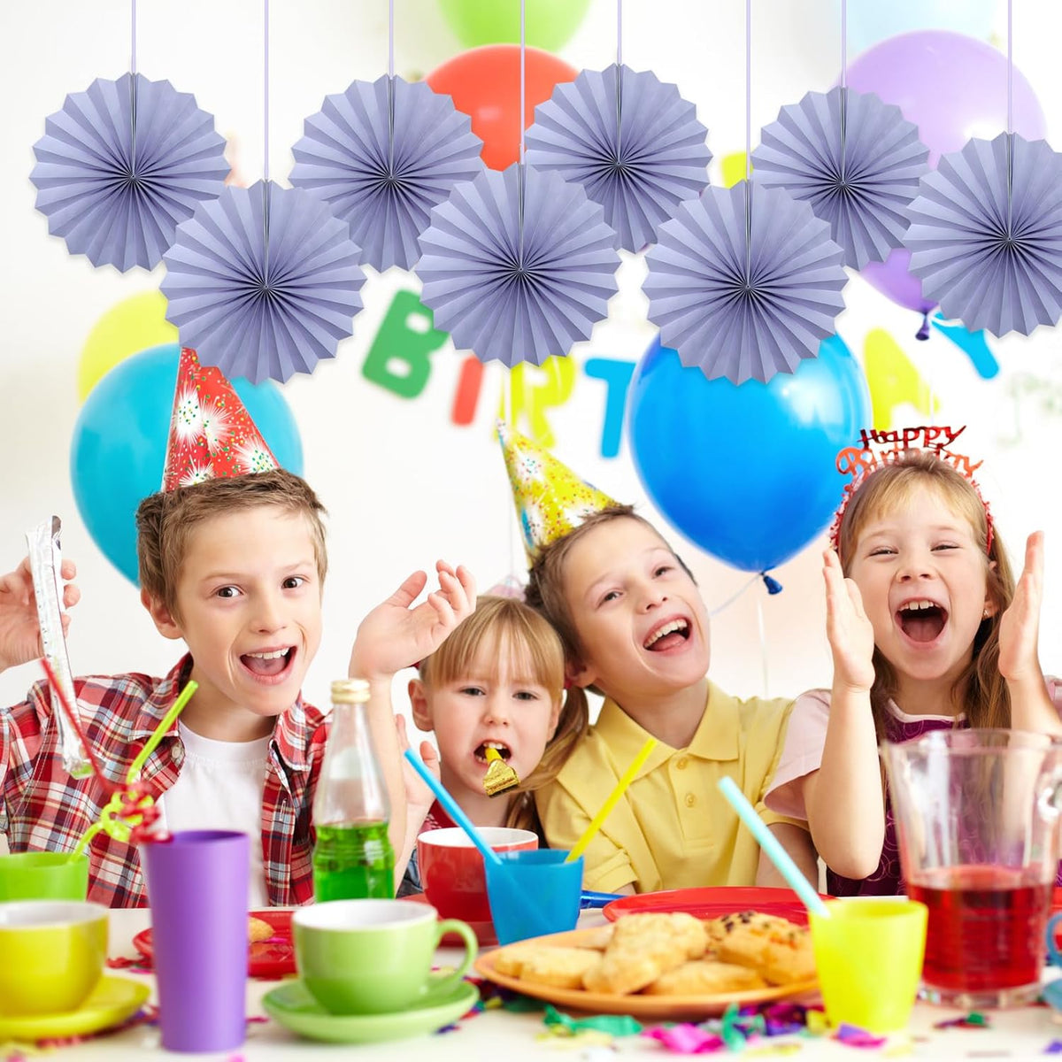 Purple Birthday Decorations,DIY Purple Paper Fans Hanging Decoration ,Party Decorations for Adults