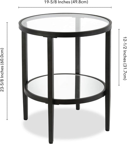 Henn&Hart 20" Wide Round Side Table with Mirror Shelf in Blackened Bronze, Table for Living Room