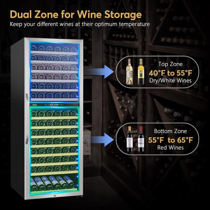 24 Inch Wine Cooler Fridge Dual Zone, Professional Large Capacity High Wine Refrigerator with