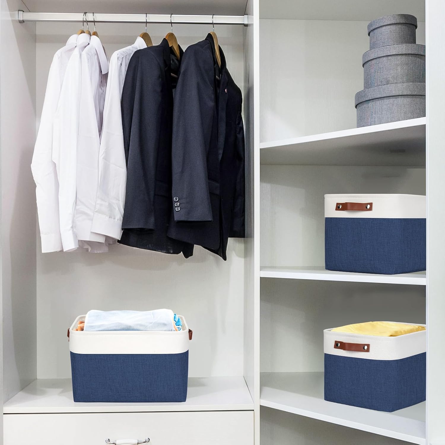 Storage Bins Large Fabric Storage Baskets for Shelves 3 Pack, Decorative Linen Closet Baskets with