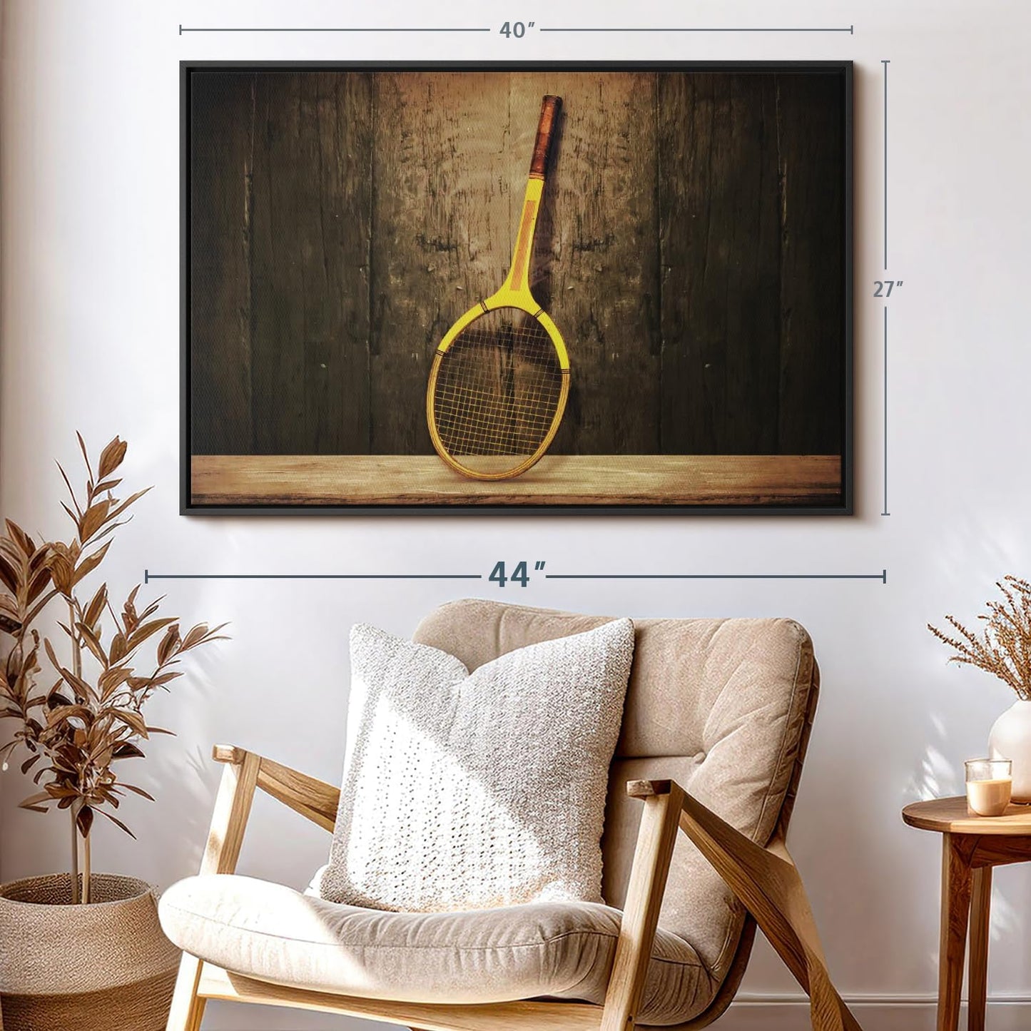 ElephantStock Vintage Tennis Racket Wall Art - Horizontal Framed Canvas - 1-Piece Living Room Wall