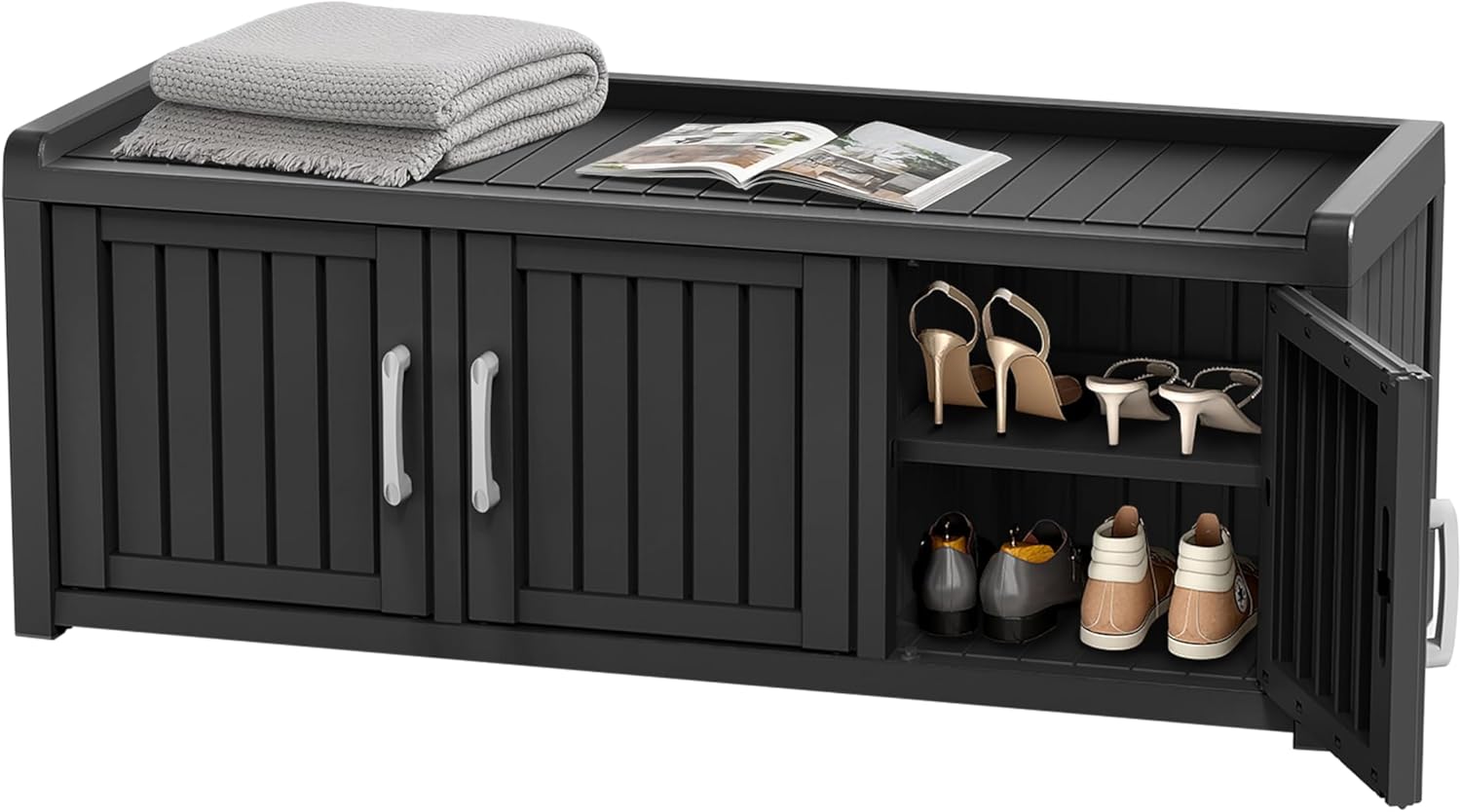 ROJIK Shoe Cabinet Waterproof UV-Resistant,Storage Bench Indoor Outdoor with Adjustable Shelves,for