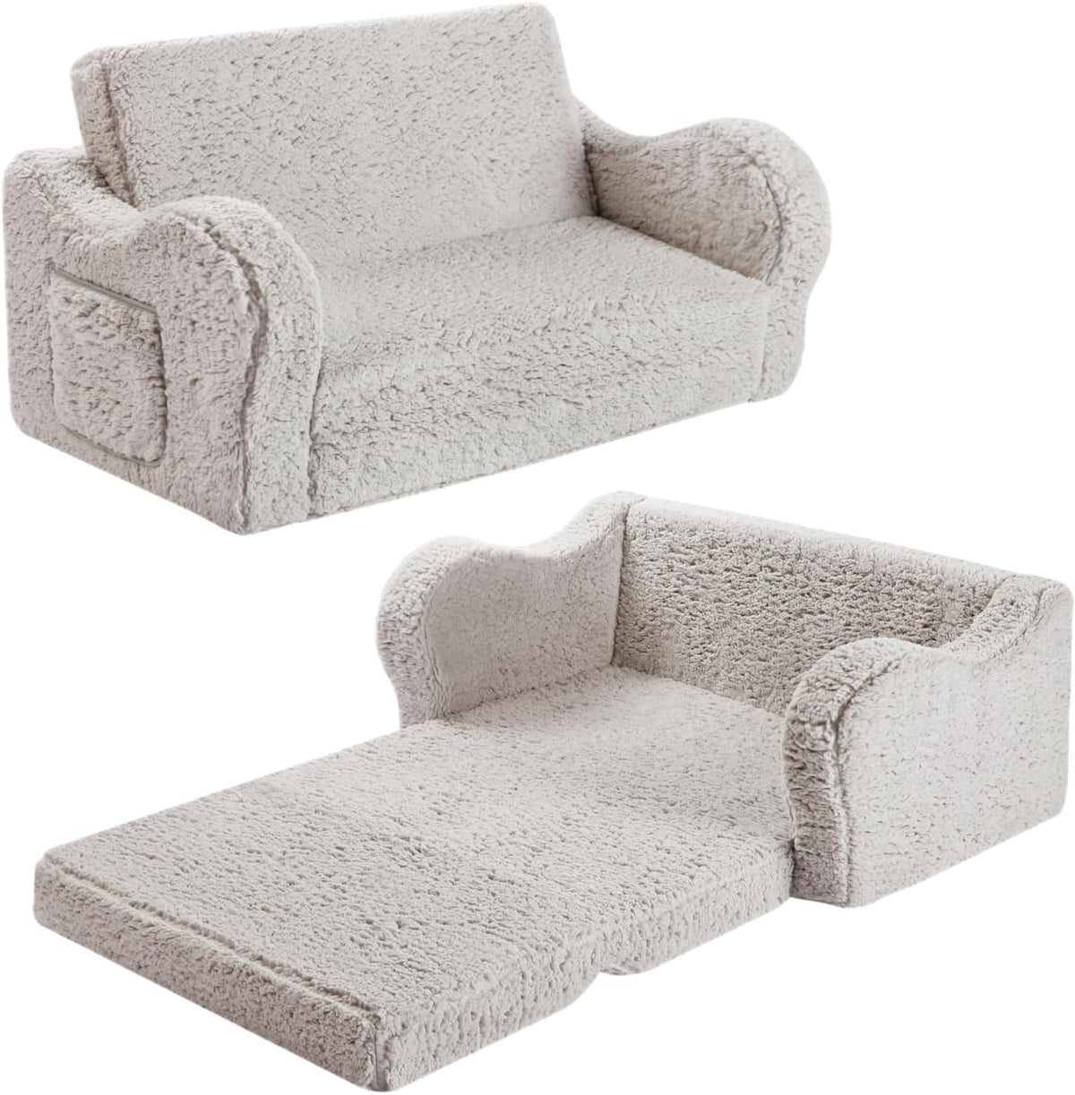 Kids Extra Wide Chairs for Toddler, 2-in-1 Toddler Soft Sherpa Couch Fold Out, Convertible Sofa to
