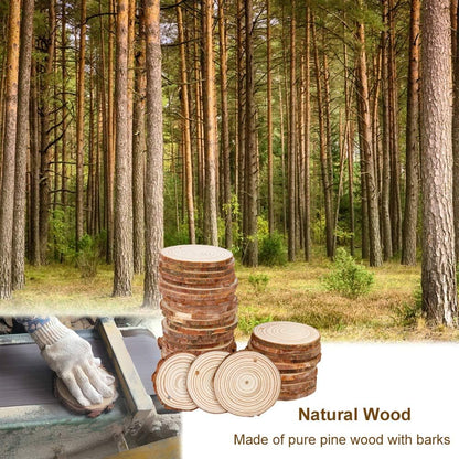 50 Pieces 2.4"-2.8" Natural Wooden Slices,Colovis Unfinished Wood Circles with Holes Tree Bark