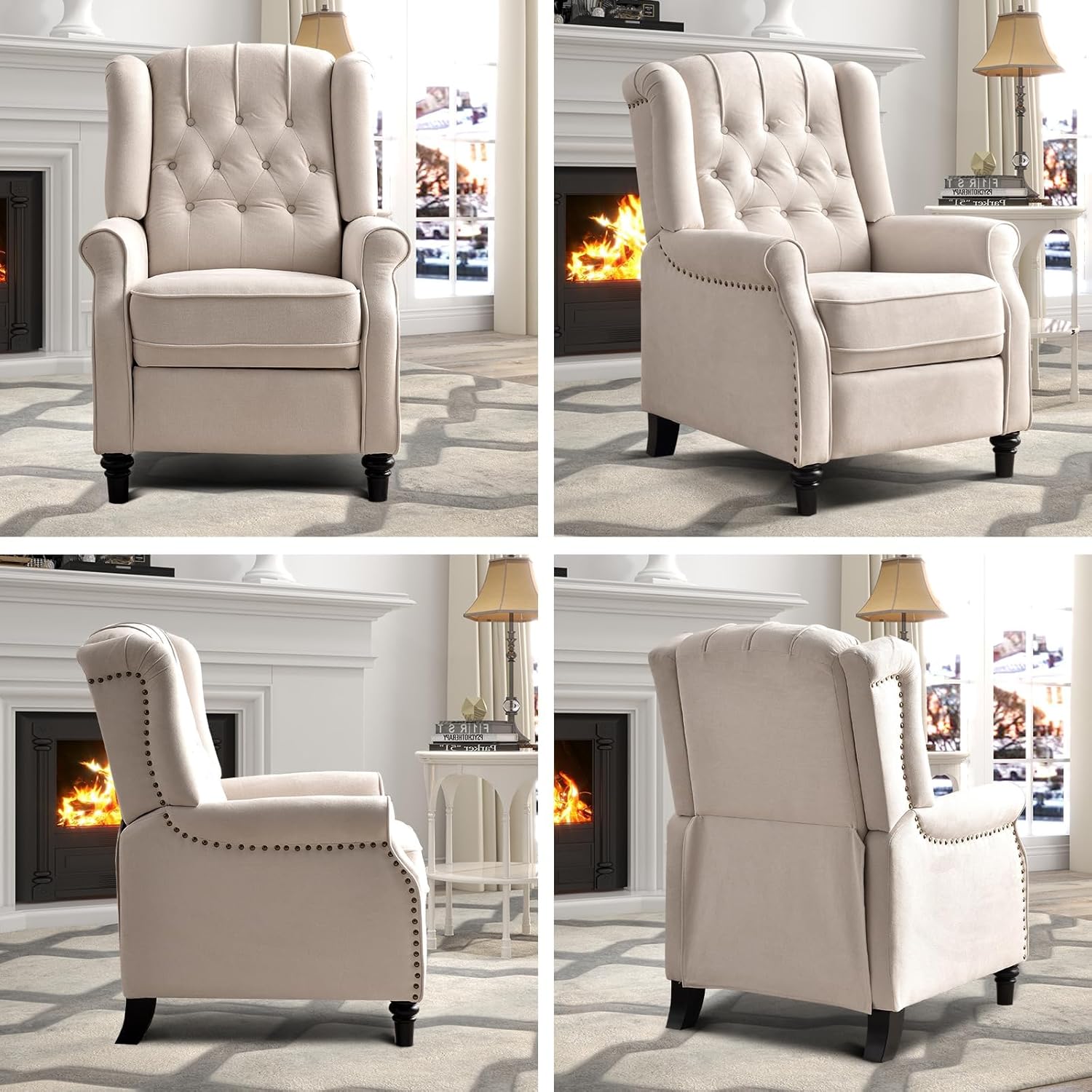 EBELLO Pushback Recliner Chair, Fabric Armchair Push Back Recliner with Rivet Decoration, Mid