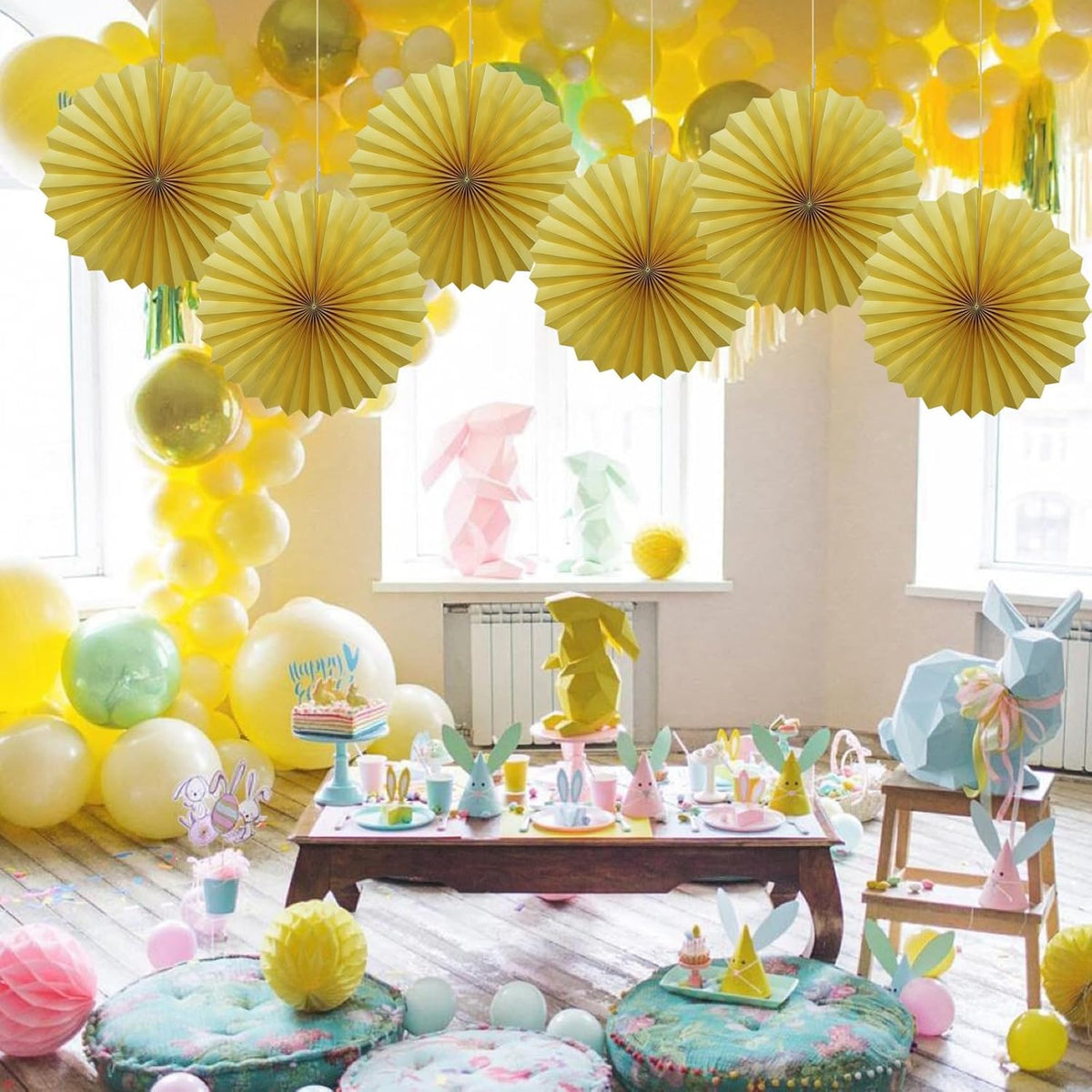 Yellow Birthday Decorations,DIY Yellow Paper Fans Hanging Decoration ,Party Supplies Party Fans