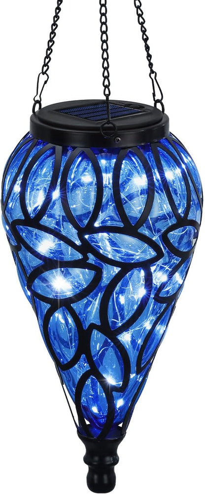 SUNNYPARK Outdoor Plastic Solar Hanging Lantern, 15 Cool White LEDs Twinkle Effect Tear-Shaped