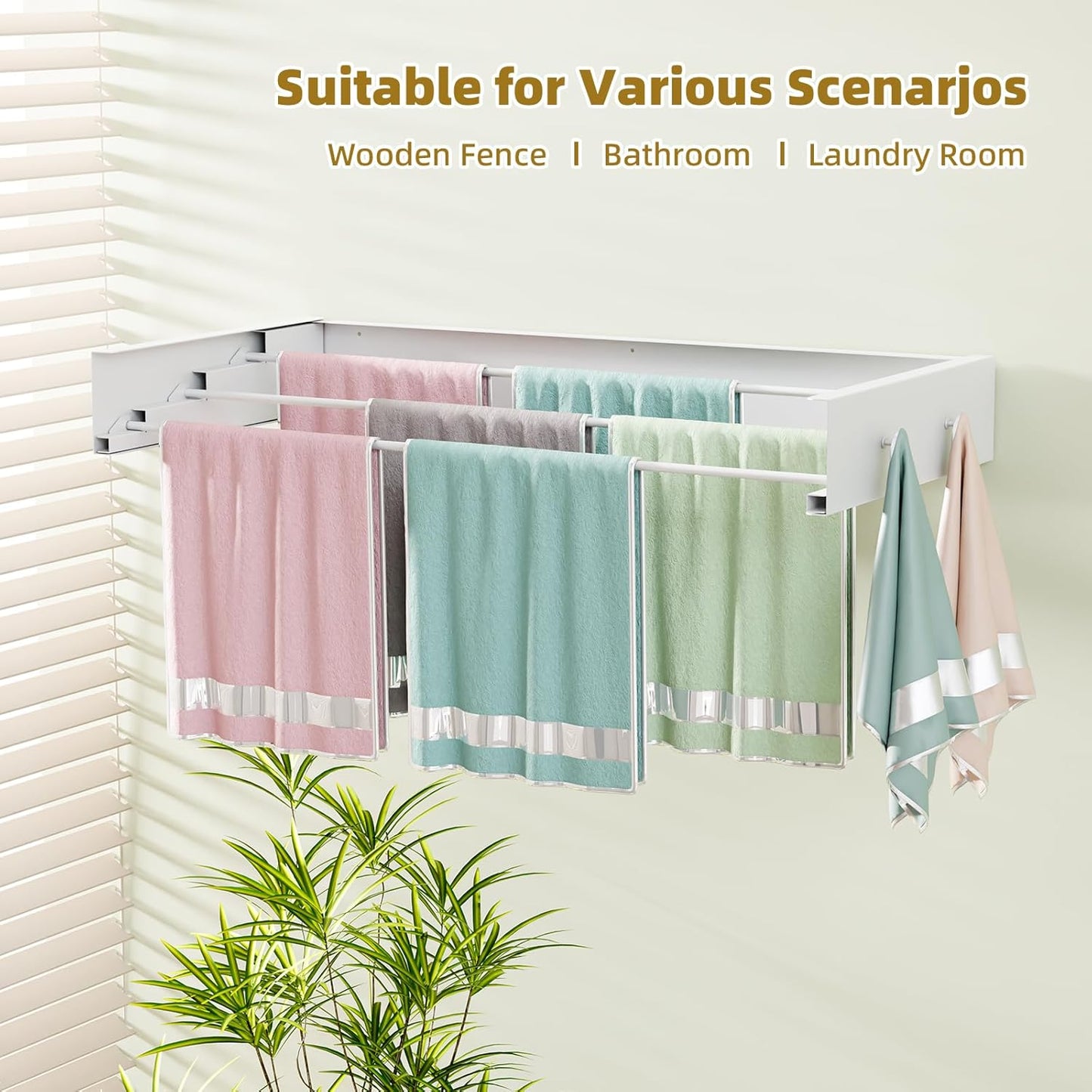 Wall Mounted Drying Rack for Laundry 19.8'', Folding Drying Rack Clothing Wall Mount with 3 Rods