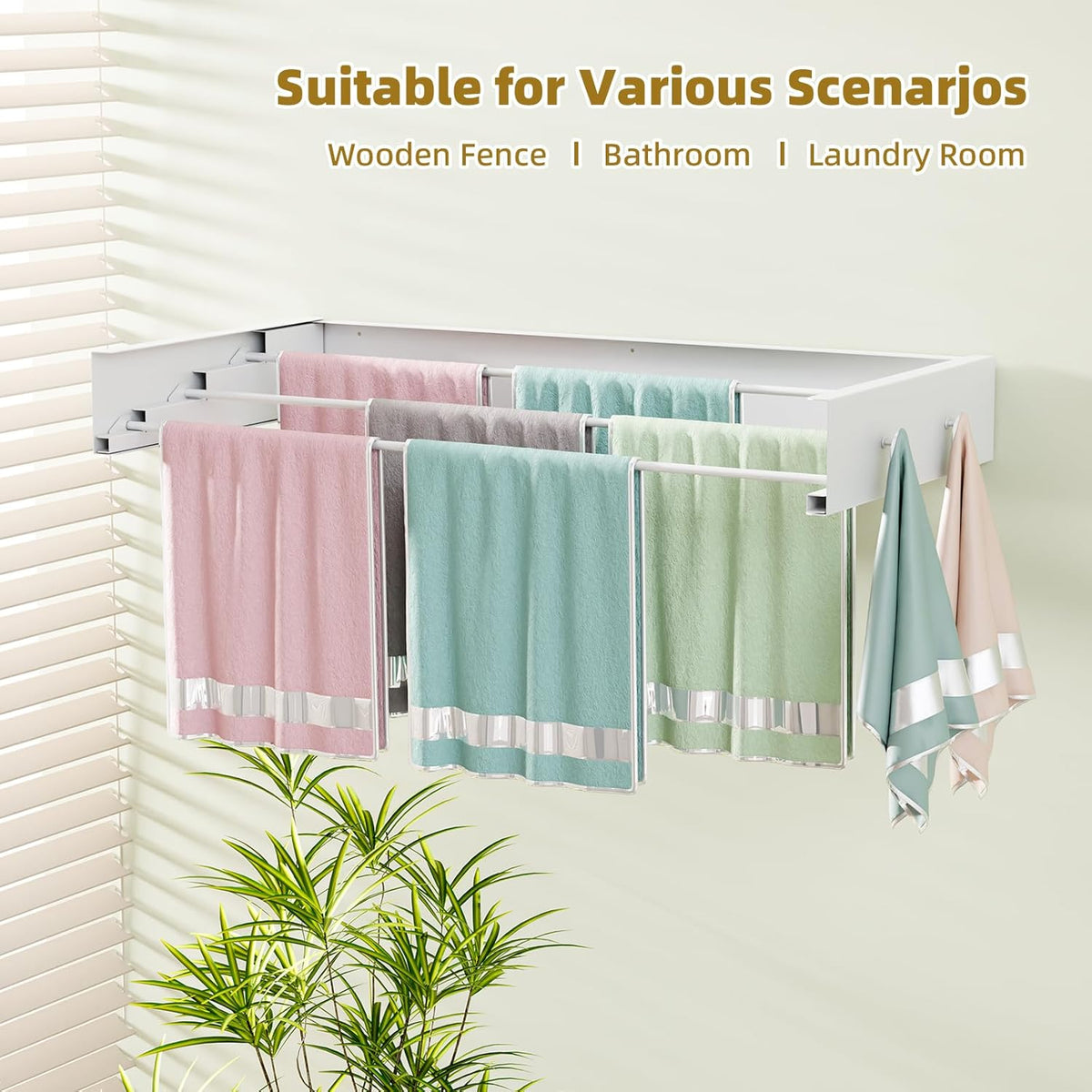 Wall Mounted Drying Rack for Laundry 19.8'', Folding Drying Rack Clothing Wall Mount with 3 Rods
