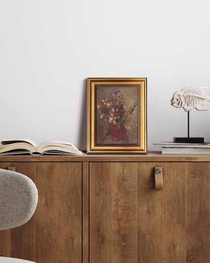 HUARCEY Gold Framed Vintage Wall Art for Living Room, Flower Painting Canvas Prints Shelf Decor for