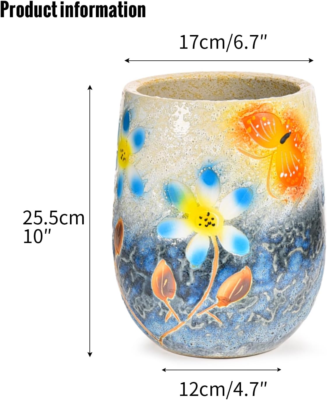 Sungmor 10.6 Inch Ceramic Succulent Plant Pot with Drainage Hole, Hand Painted Flower Pots for