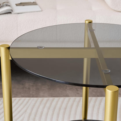 Round Glass End Table, Mid-Century Modern Design Sofa Table for Living Room, D18 x H23 in, 2-Tier