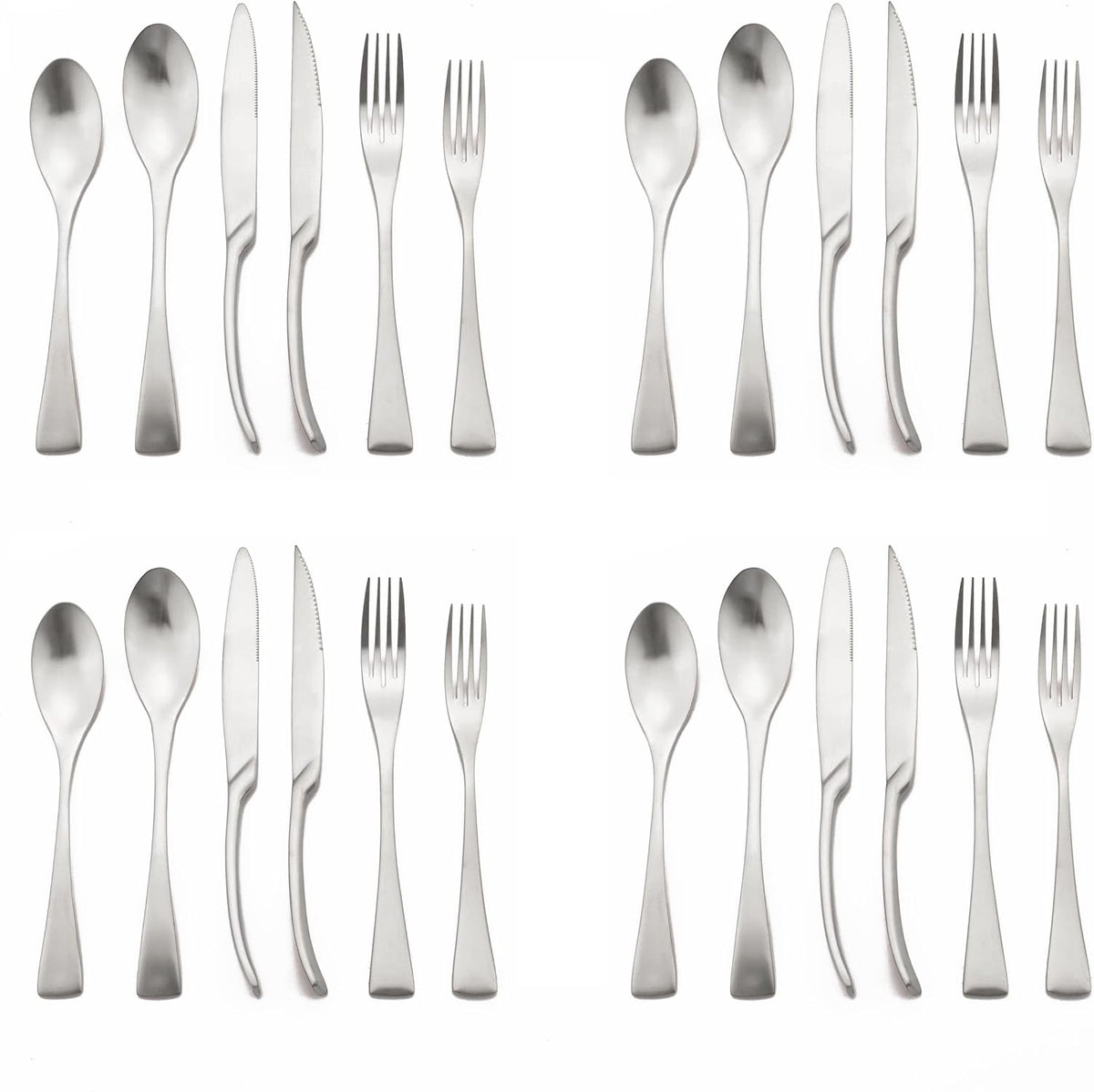 Luxury 304 Stainless Steel Matte Silver Cutlery Flatware Set - Utensil Set Steak Spoons and Forks