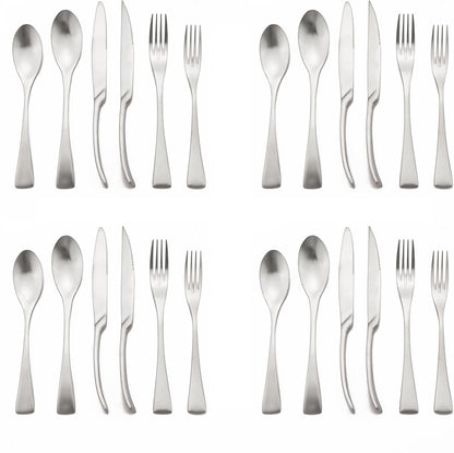 Luxury 304 Stainless Steel Matte Silver Cutlery Flatware Set - Utensil Set Steak Spoons and Forks