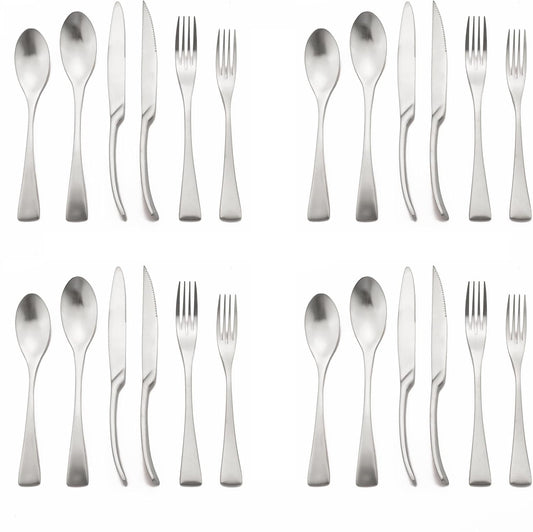 Luxury 304 Stainless Steel Matte Silver Cutlery Flatware Set - Utensil Set Steak Spoons and Forks