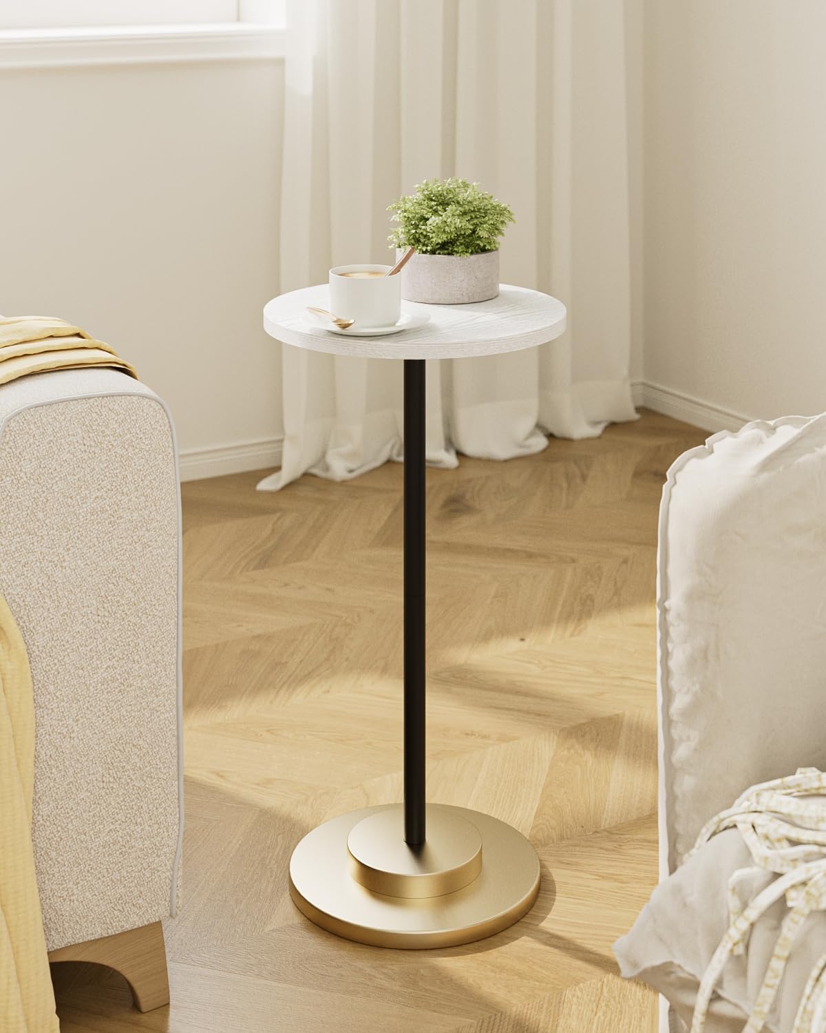 Masupu Drink Table, Round Side Table for Small Spaces, Pedestal Side Table, Small End Table with