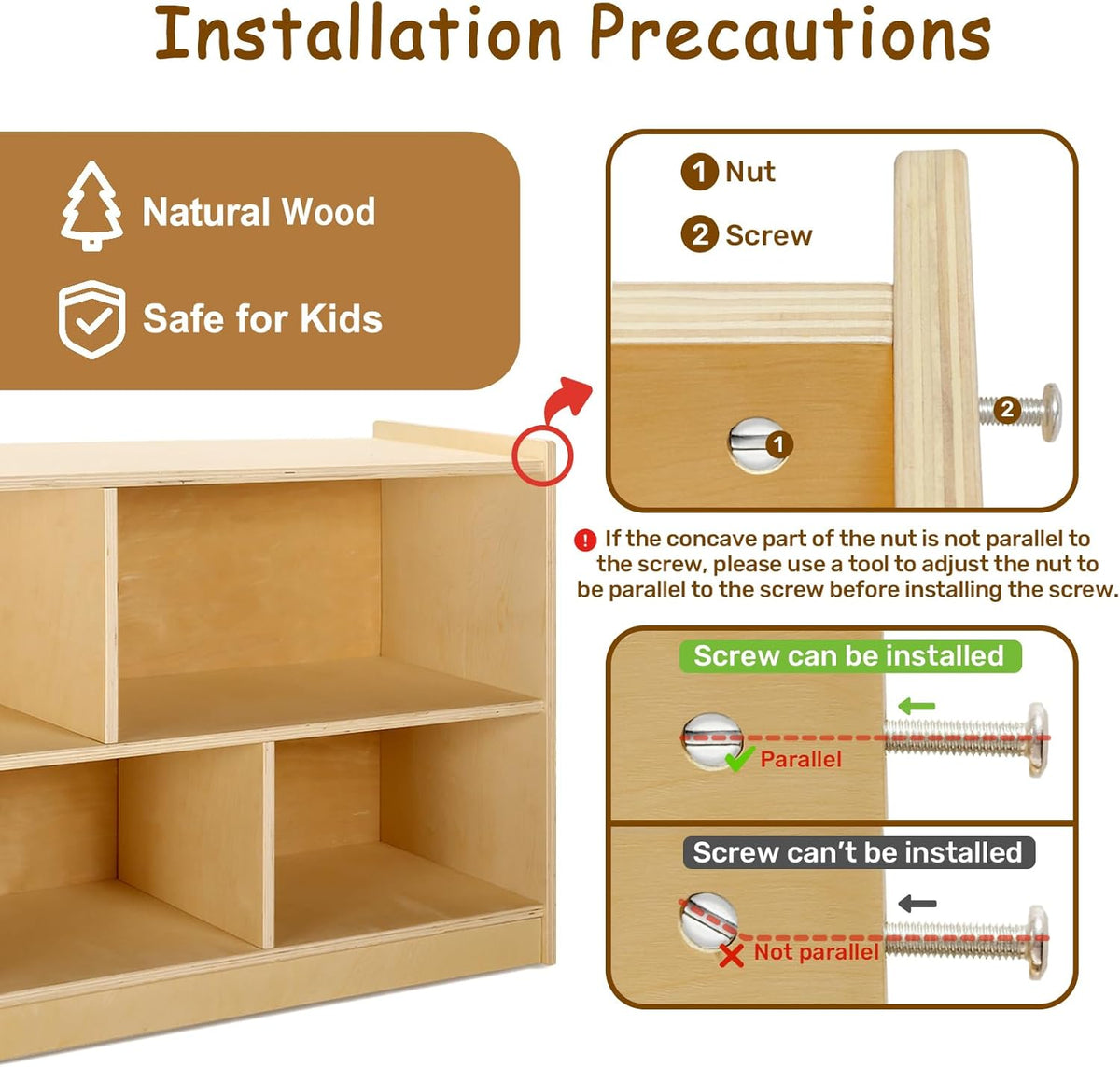 wingyz Wooden Storage Cabinet, 5-Section Montessori Bookshelf, Kids Toy Storage Organizer Book