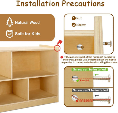 wingyz Wooden Storage Cabinet, 5-Section Montessori Bookshelf, Kids Toy Storage Organizer Book