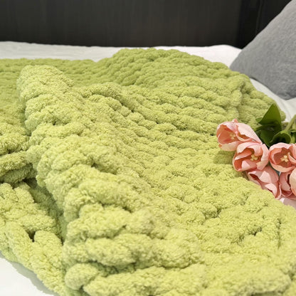 Chunky Knit Blanket Throw 40"×40", Chenille Throw Blankets, Handmade Warm & Cozy Blanket Couch Bed