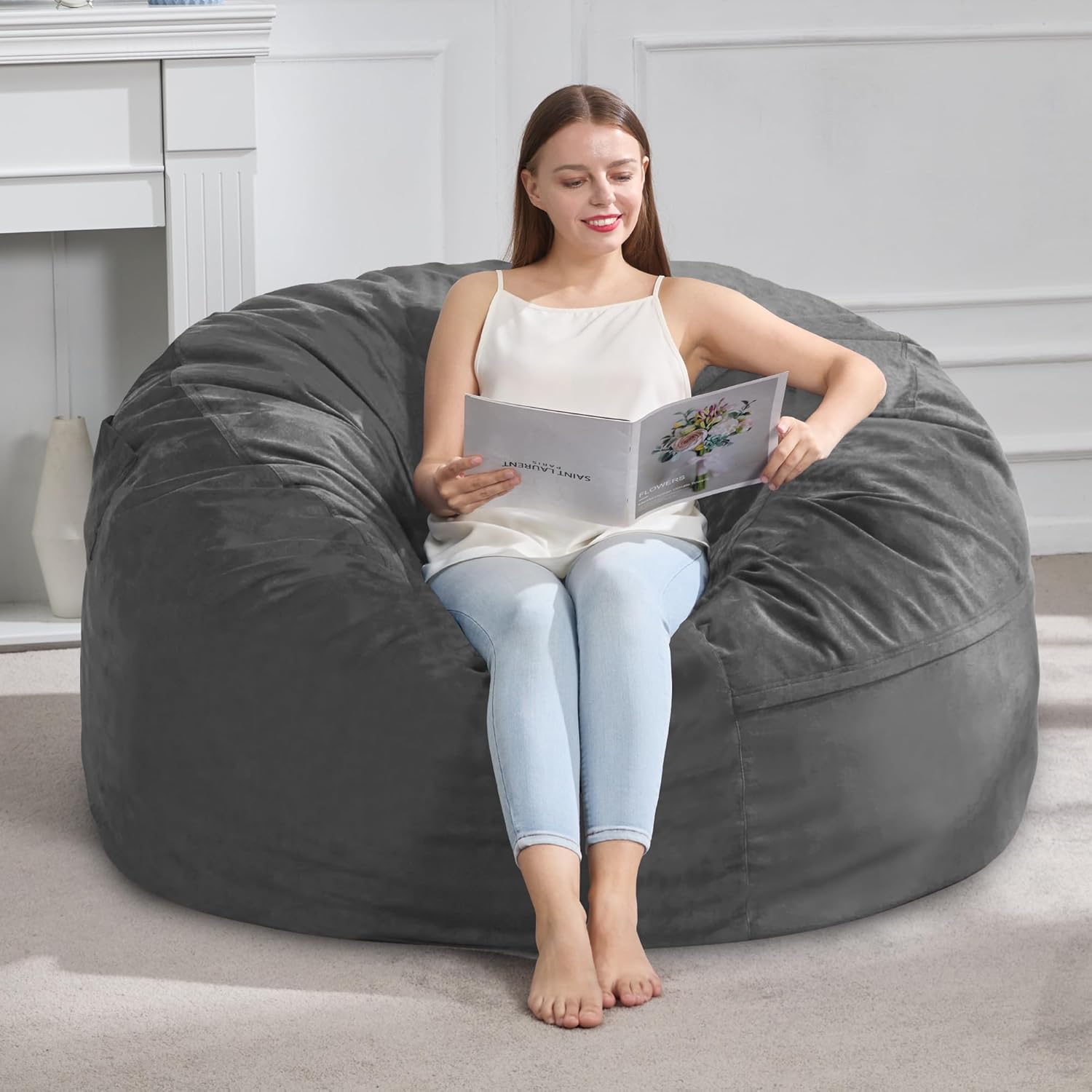 Hobestluk 4FT Bean Bag Chair Giant Bean Bag Chairs for Adults Large Bean Chairs with Removable