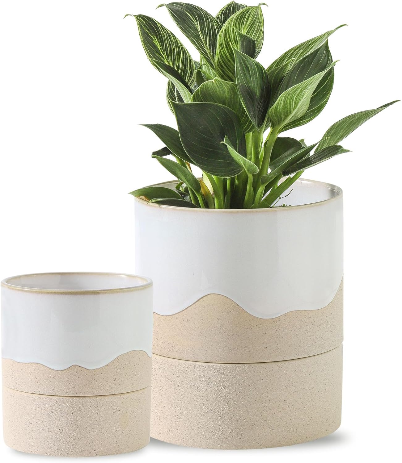 Nihow Self Watering Plant Pot for Indoor Plants: 4.5+6 Inch Ceramic Planter with Drainage Hole &
