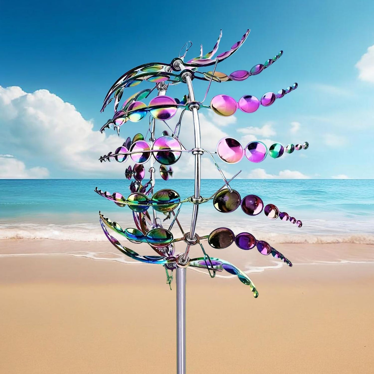 Unique and Magical Metal Windmill, 2Pcs Wind Spinners, 3D Wind Powered Kinetic Sculpture, Stainless