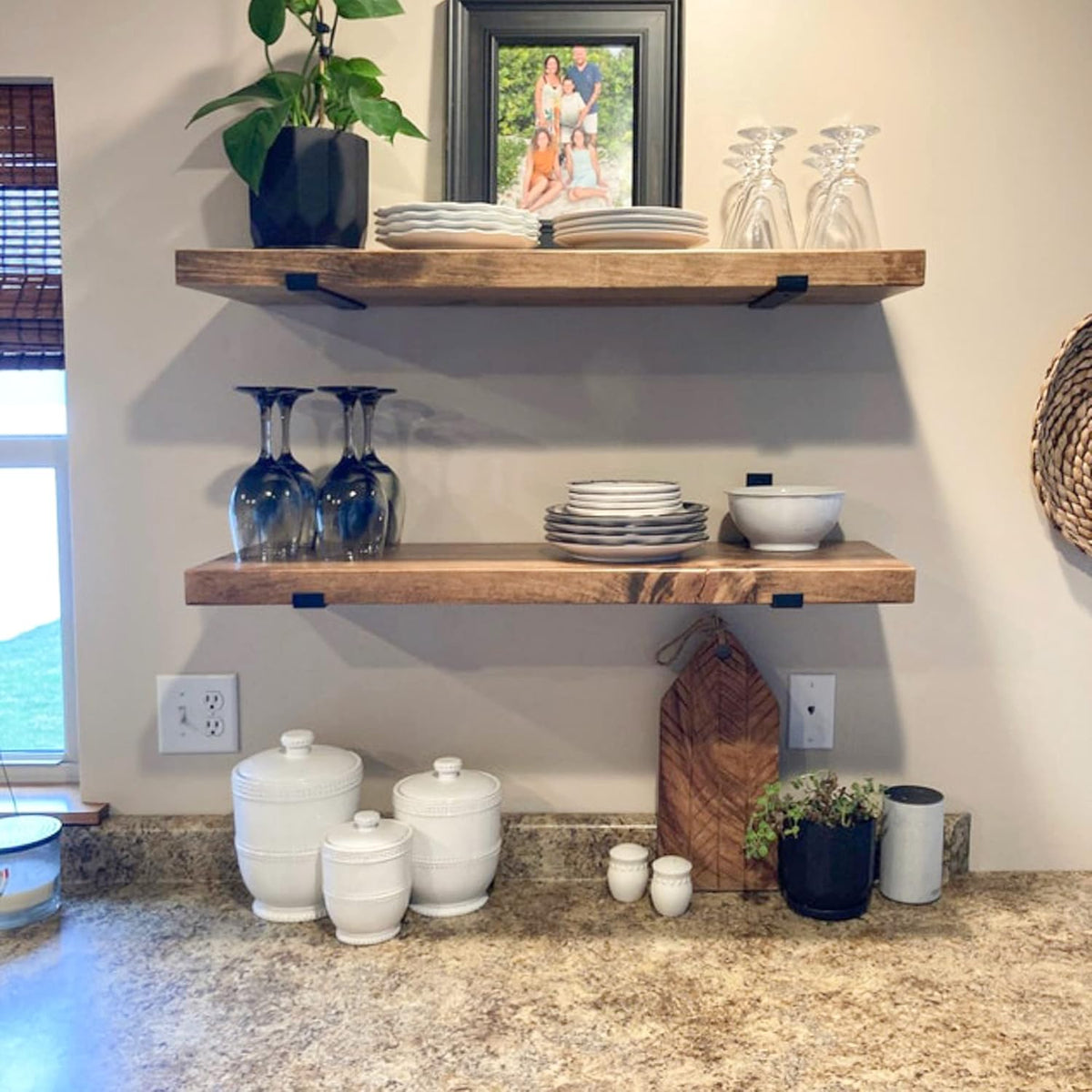 URBANDI, Rustic Floating Shelves, Set of 2, Hidden Bracket, Solid Wood, Heavy Duty, Wall Mounted