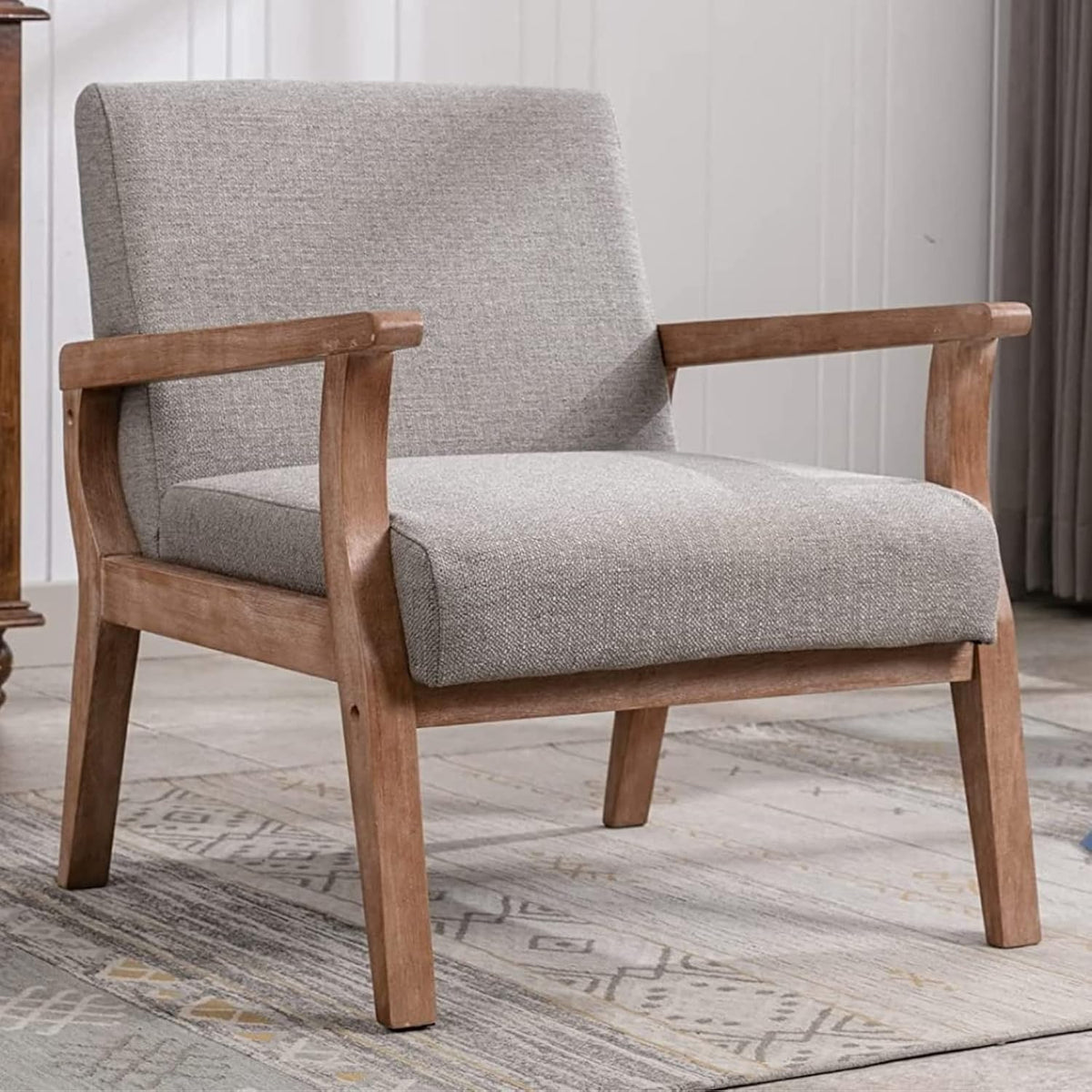 Upholstered Recliner Chair Mid Century Modern Accent Chair Comfy Fabric Armchair Indoor Corner