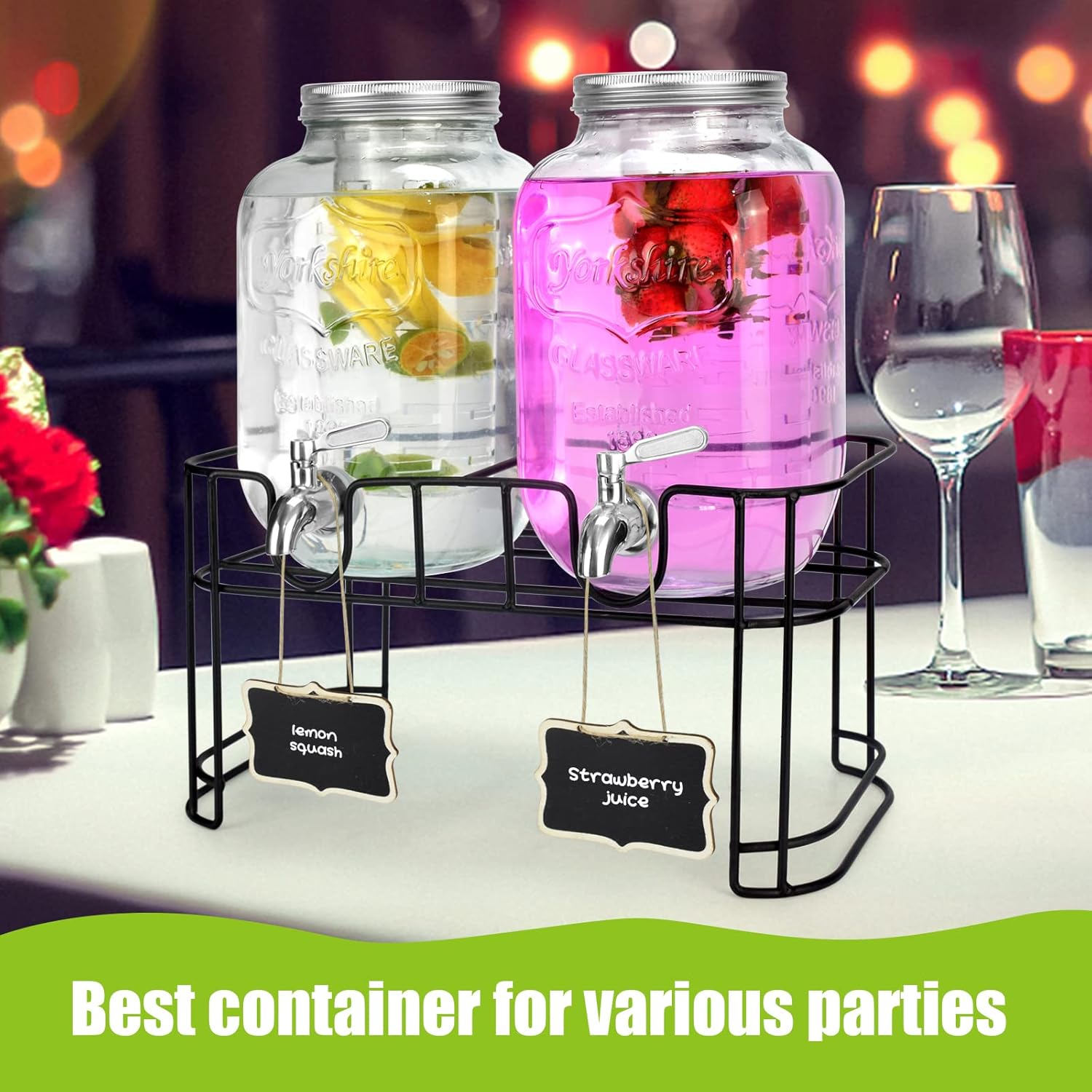 1 Gallon Glass Drink Dispensers For Parties 2PACK.Beverage Dispenser,Glass Drink Dispenser With