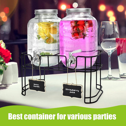1 Gallon Glass Drink Dispensers For Parties 2PACK.Beverage Dispenser,Glass Drink Dispenser With
