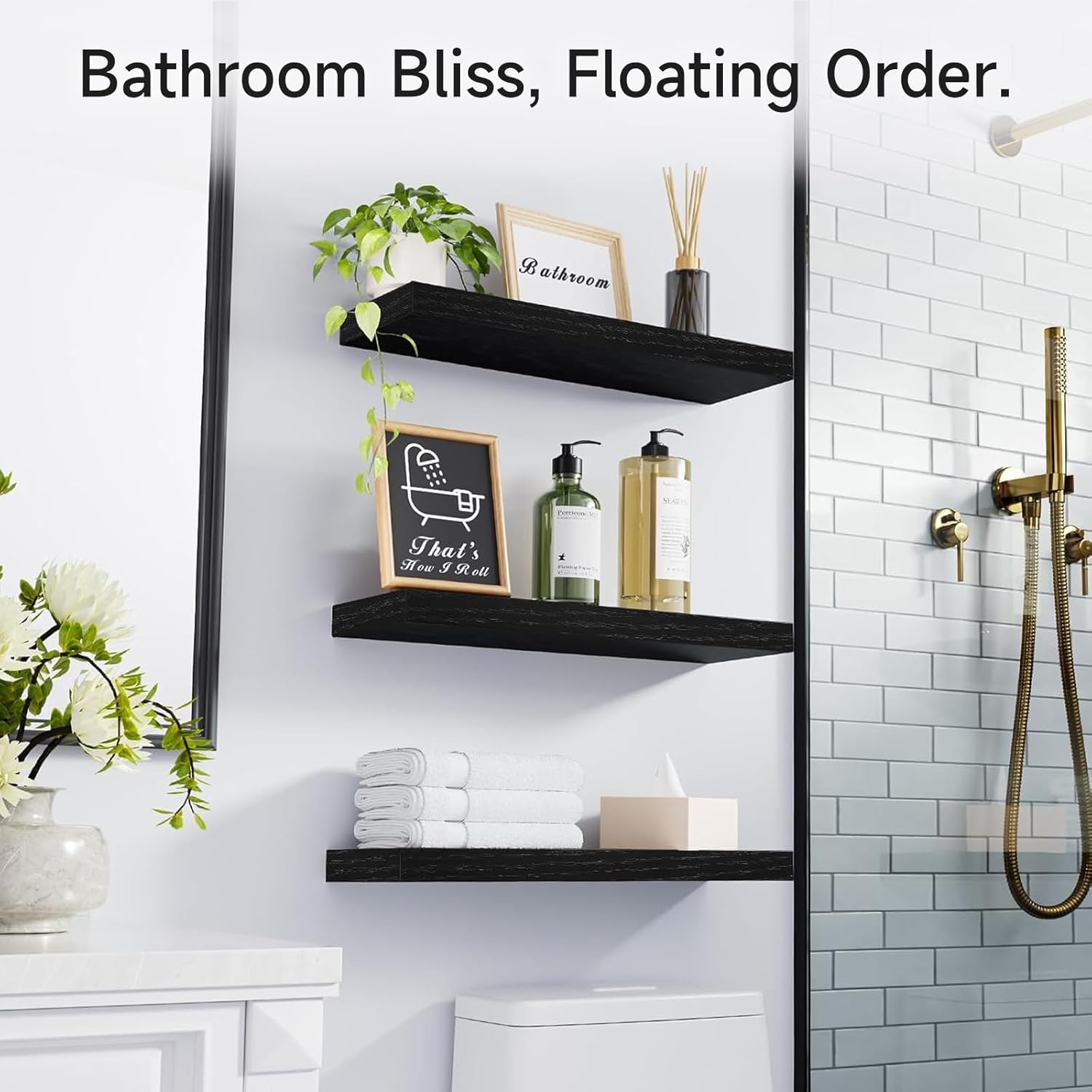 BAYKA Floating Shelves for Wall, Wall Mounted Rustic Wood Shelves for Bathroom, Bedroom, Living