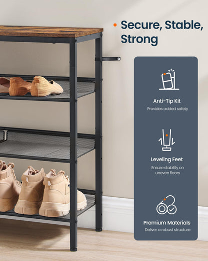 SONGMICS HOME 4 Tier Shoe Storage Organizer, Freestanding Shoe Rack, Dense Mesh, for Living Room