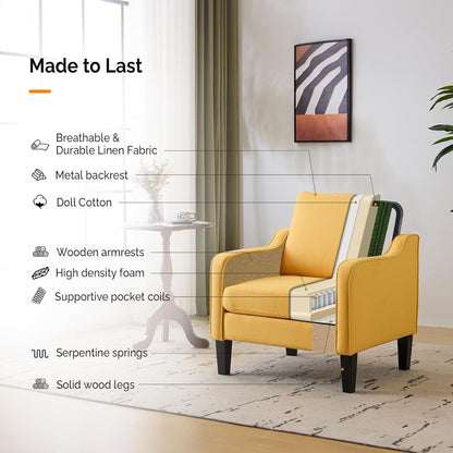 VINGLI Accent Chair for Living Room Chairs Yellow Reading Chair for Bedroom Scooped Arm Chair Mid