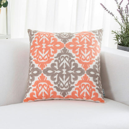 HWY 50 Coral Pink Decorative Throw Pillow Covers 18x18 Inch (1 Piece), Embroidered Cotton Farmhouse