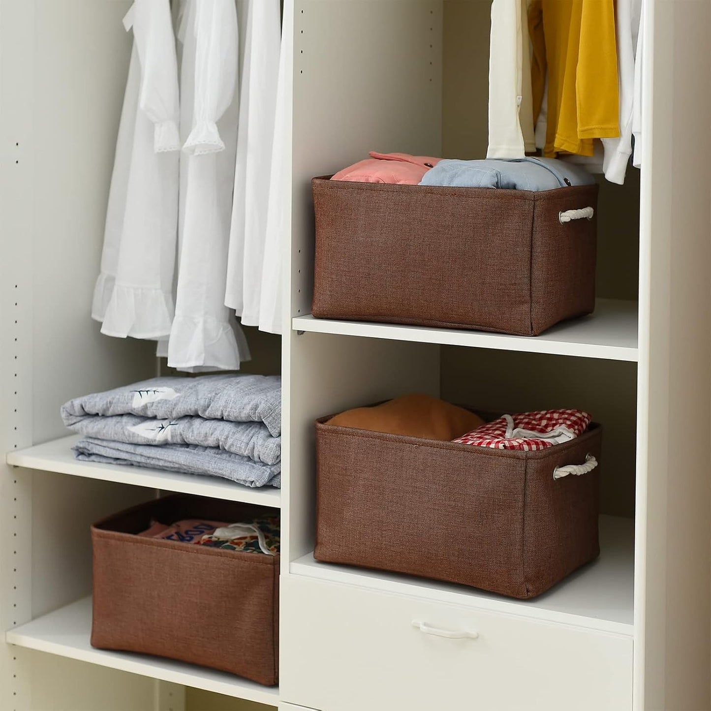 TheWarmHome Decorative Basket Rectangular Fabric Storage Bin Organizer Basket with Handles for