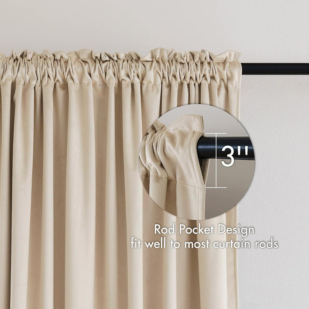 MIULEE Beige Velvet Curtains Thermal Insulated Blackout Curtain Drapes for Bedroom Living Room
