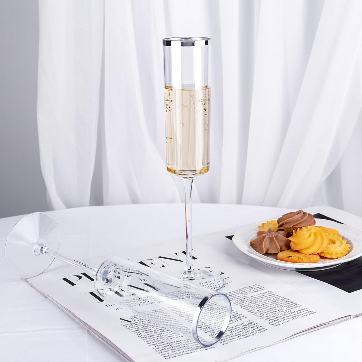 Ciaell 24 Pack Silver Plastic Champagne Flutes - 6 Oz Disposable Champagne Glasses - Square Silver