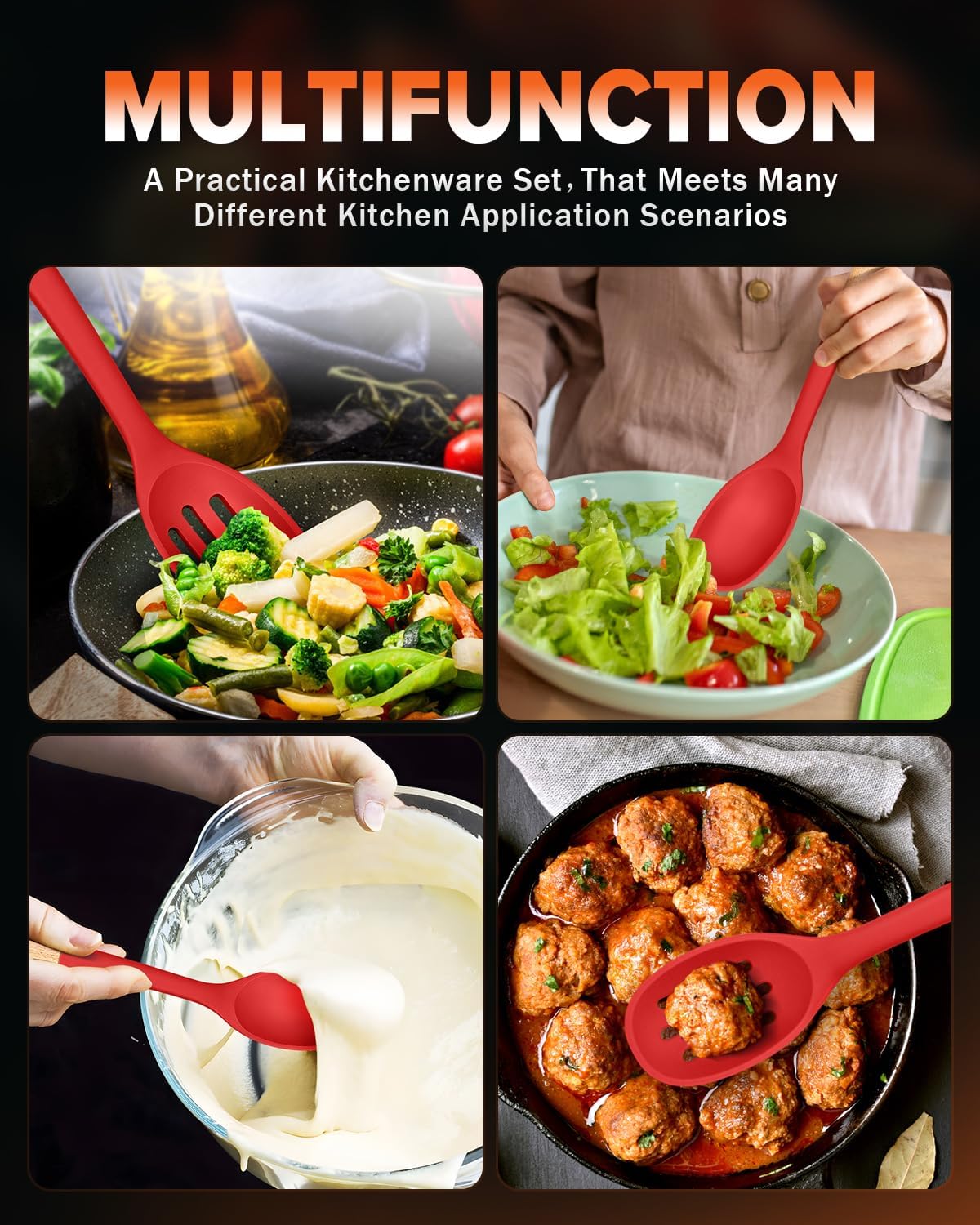Silicone Cooking Spoons, Great for Scooping Sides and Serving Hearty Stews, BPA-Free Matte