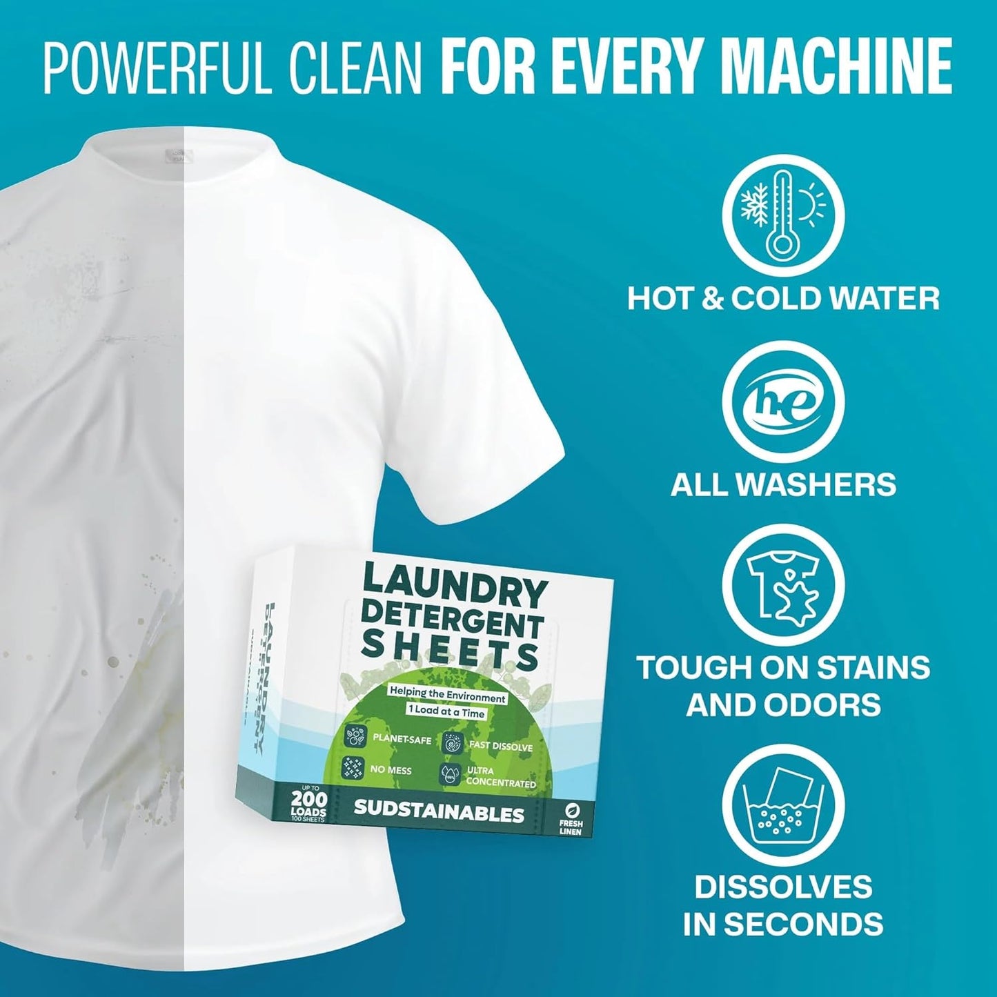 Sudstainables Laundry Detergent Sheets (200 Loads) – Eco-Friendly, Zero Waste, Plastic-Free Laundry