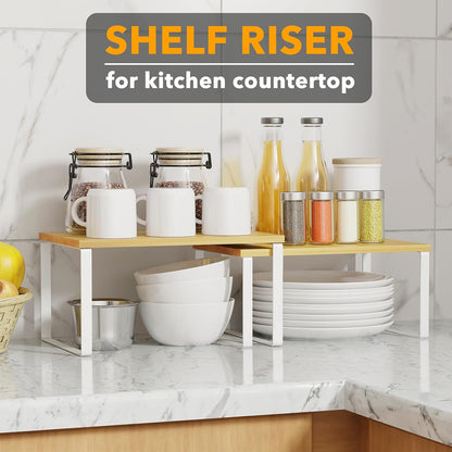 SpaceAid Cabinet Shelf Organizers 2 Pack, Kitchen Counter Rack Shelves Riser, Stackable Expandable