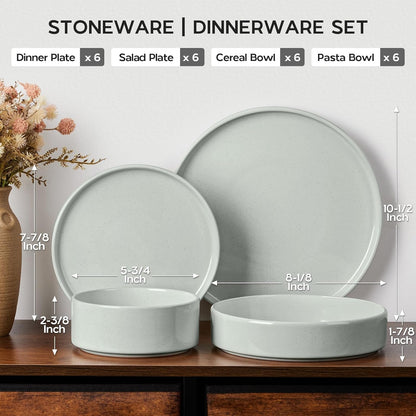 Onader Stoneware Dinnerware Sets for 6 with Double Bowl, 24 Piece Plates and Bowls Dish Dinner Set